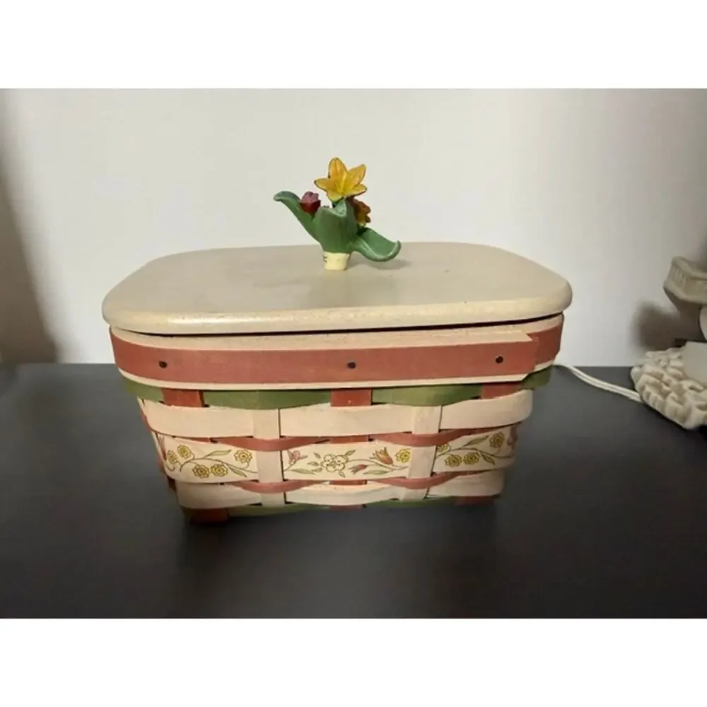 Longaberger 2012 Mother's Day Basket Lid and Floral Lid Knob Protector Liner
